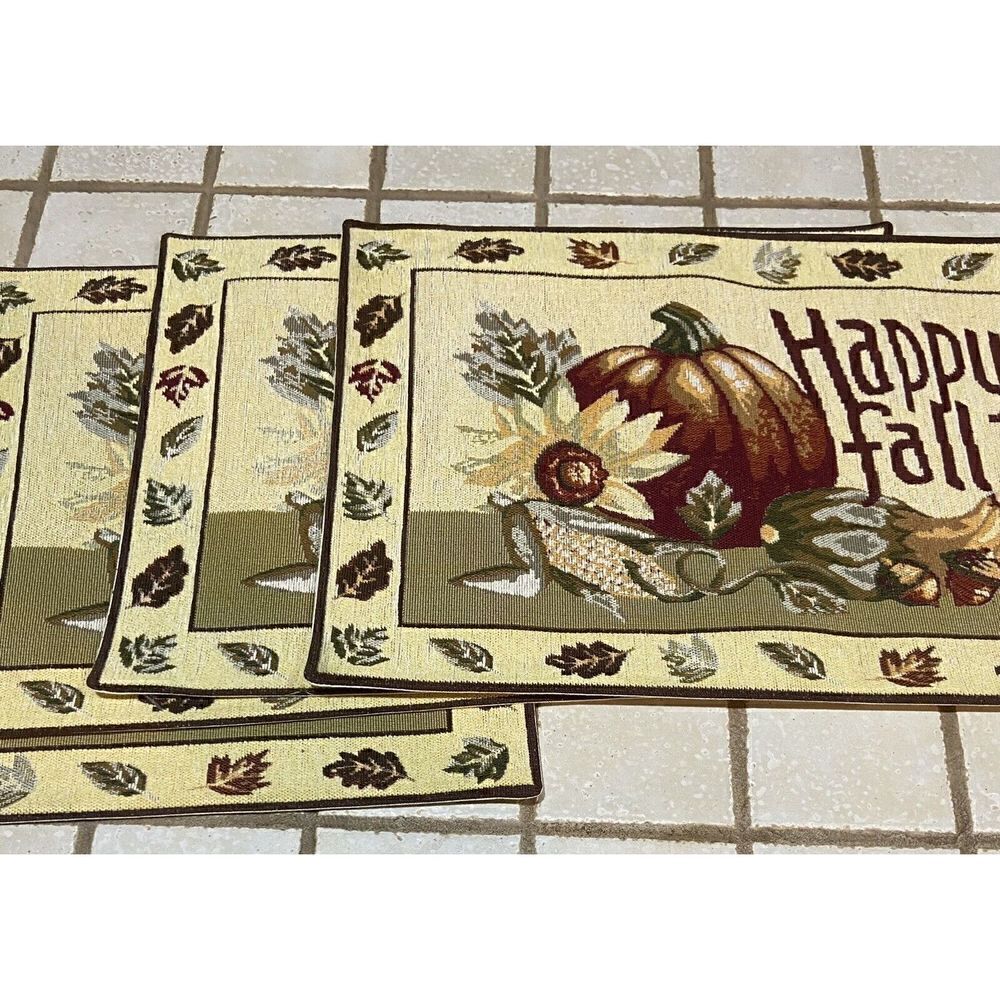 Harvest Happy Fall Tapestry placemats 13" x 18" Set of 4‎